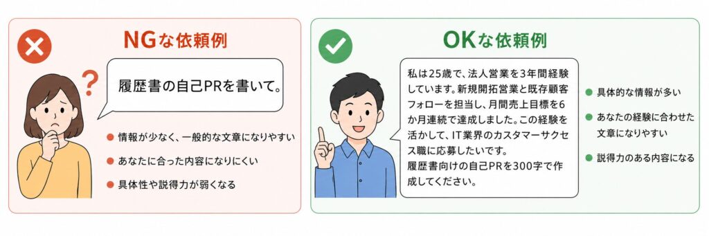ChatGPTで履歴書を作るときのNG依頼とOK依頼の比較